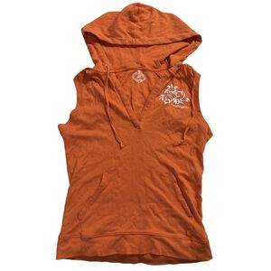 Y2K POLO JEANS CO. women's orange graphic sleeveless hoodie, M.